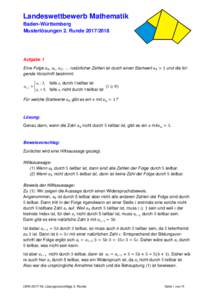 Landeswettbewerb Mathematik Baden-Württemberg Musterlösungen 2. RundeAufgabe 1