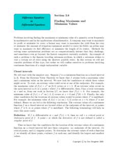 Difference Equations to Differential Equations Section 3.8 Finding Maximum and