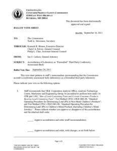 Accreditation of Laboratory as “Firewalled” Third Party Conformity Assessment Body, YKK Corporation Analysis Office, Analysis Technology Center, Machinery and Engineering Group, September 14, 2011