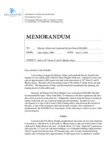 DEPARTMENT OF PARKS AND RECREATION Park Development Division 2100 Clarendon Boulevard, Suite 414, Arlington, VA[removed]TEL[removed]FAX[removed]www.arlingtonva.us