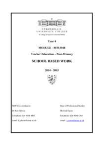 Year 4 MODULE - SSW3048 Teacher Education – Post-Primary SCHOOL BASED WORK