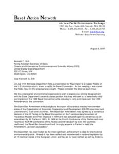Basel Action Network c/o Asia Pacific Environmental Exchange 1305 4th Ave., Suite 606, Seattle, WA[removed]Phone: [removed], Fax: [removed]E-mail: [removed] Website: http://www.ban.org
