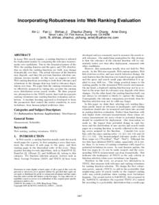 Incorporating Robustness into Web Ranking Evaluation Xin Li Fan Li  Shihao Ji