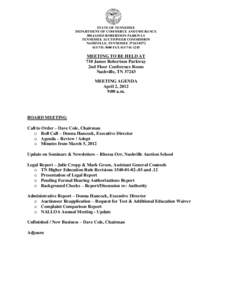 STATE OF TENNESSEE DEPARTMENT OF COMMERCE AND INSURANCE 500 JAMES ROBERTSON PARKWAY TENNESSEE AUCTIONEER COMMISSION NASHVILLE, TENNESSEE[removed][removed]FAX[removed]