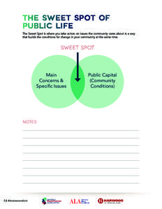 The Sweet Spot of Public Life The Sweet Spot is where you take action on issues the community cares about in a way that builds the conditions for change in your community at the same time.  sweet spot