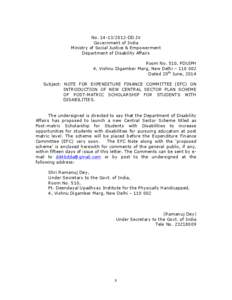 No[removed]DD.IV Government of India Ministry of Social Justice & Empowerment Department of Disability Affairs Room No. 510, PDUIPH 4, Vishnu Digamber Marg, New Delhi – [removed]