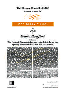 The History Council of NSW is pleased to award the Max Kelly Medal for