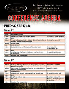 5th Annual Scientific Session SEPTEMBER 18-20, 2015 Hilton Dallas Lincoln Center | Dallas, Texas  conference agenda