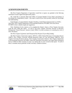 ACKNOWLEDGEMENTS The West Virginia Department of Agriculture would like to express our gratitude to the following individuals for their support throughout this project: We would like to sincerely thank Neil Gillies of Ca