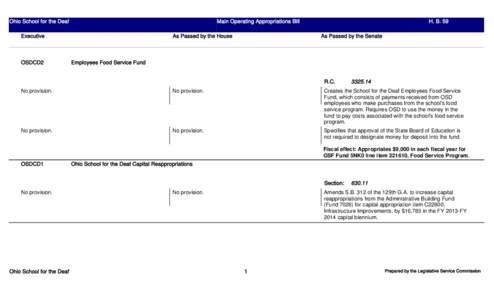 Ohio School for the Deaf  Main Operating Appropriations Bill Executive