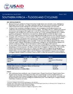 FACT SHEET #2, FISCAL YEAR (FY[removed]MARCH 7, 2012 SOUTHERN AFRICA – FLOODS AND CYCLONES KEY DEVELOPMENTS