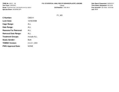 TDMS No[removed]Test Type: CHRONIC P10: STATISTICAL ANALYSIS OF NON-NEOPLASTIC LESIONS  Cobalt