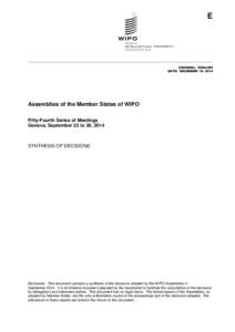E  ORIGINAL: ENGLISH DATE: DECEMBER 16, 2014  Assemblies of the Member States of WIPO
