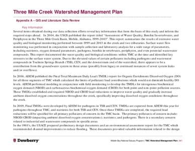 Three Mile Creek Watershed Management Plan ____________________________________________________________________________________________________ Appendix A – GIS and Literature Data Review Key Information Several items 