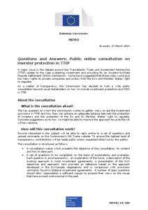 EUROPEAN COMMISSION  MEMO Brussels, 27 March[removed]Questions and Answers: Public online consultation on