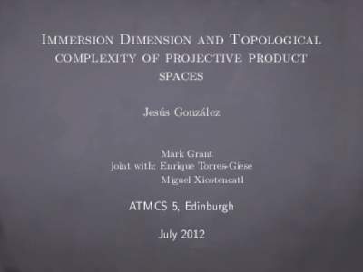 Immersion Dimension and Topological complexity of projective product spaces Jes´ us Gonz´alez