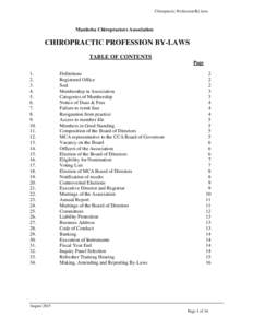 Chiropractic Profession By laws  Manitoba Chiropractors Association CHIROPRACTIC PROFESSION BY-LAWS TABLE OF CONTENTS