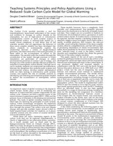 Teaching Systems Principles and Policy Applications Using a Reduced-Scale Carbon Cycle Model for Global Warming Douglas Crawford-Brown Carolina Environmental Program, University of North Carolina at Chapel Hill, Chapel H