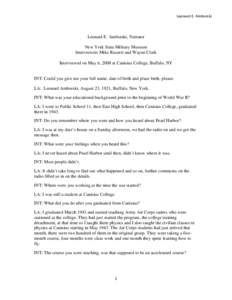 Leonard E. Amborski  Leonard E. Amborski, Narrator New York State Military Museum Interviewers Mike Russert and Wayne Clark Interviewed on May 6, 2008 at Canisius College, Buffalo, NY