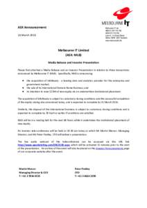 ASX Announcement  Melbourne IT Ltd ABNACNLevel 4, 1-3 Smail Street