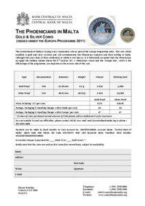 THE PHOENICIANS IN MALTA GOLD & SILVER COINS (ISSUED UNDER THE EUROPA PROGRAMME 2011)