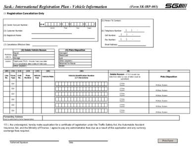 Sask.- International Registration Plan - Vehicle Information (1) (Form SK-IRP[removed]Registration Cancellation Only