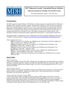 Sexually Transmitted Diseases (STD) Annual Report[removed]Minnesota Dept of Health