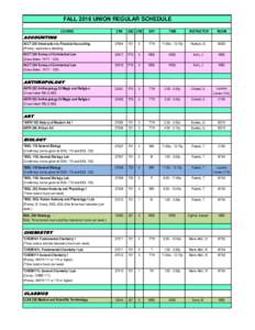 FALL 2016 UNION REGULAR SCHEDULE COURSE CRN  SEC CRE