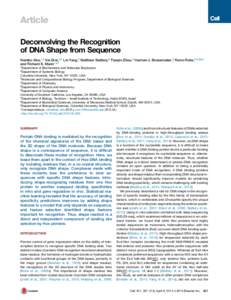 Article Deconvolving the Recognition of DNA Shape from Sequence Namiko Abe,1,2 Iris Dror,3,7 Lin Yang,3 Matthew Slattery,8 Tianyin Zhou,3 Harmen J. Bussemaker,9 Remo Rohs,3,4,5,6,* and Richard S. Mann1,2,* 1Department