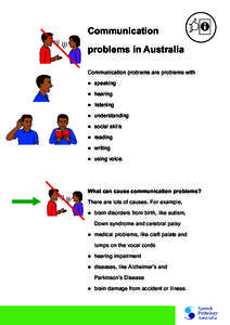 Communication problems in Australia Communication problems are problems with ●● speaking ●● hearing ●● listening