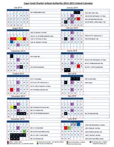 Cape Coral Charter School Authority[removed]School Calendar July 2014 Sun Mon