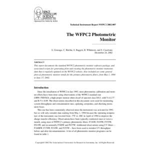 Technical Instrument Report WFPC2[removed]The WFPC2 Photometric Monitor S. Gonzaga, C. Ritchie, S. Baggett, B. Whitmore, and S. Casertano December 24, 2002