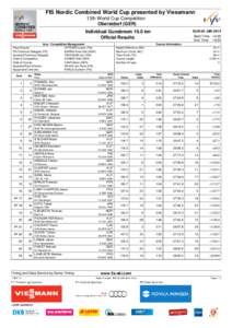 FIS Nordic Combined World Cup presented by Viessmann 13th World Cup Competition Oberstdorf (GER) SUN 26 JAN[removed]Individual Gundersen 10.0 km