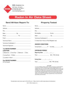 200 Route 130 North Cinnaminson, NJ[removed]Tel: [removed]www.radontestinglab.com  ©2011 EMSL Analytical, Inc.