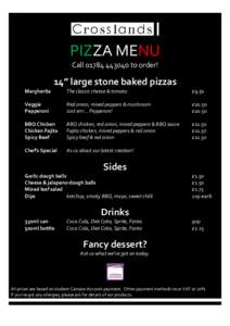 PIZZA MENU Callto order! 14” large stone baked pizzas Margherita