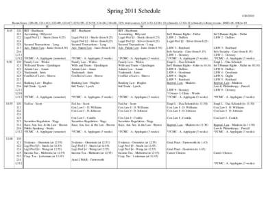 Spring 2011 Schedule[removed]Room Sizes: 120=48; 121=142; 122=89; 124=67; 125=105; 213=38; 214=26; 216=26; 215= trial courses; L211=32; L218= 16 (clinical); L312=12 (clinical); Library rooms: 206E=18, 406A=10 M T W