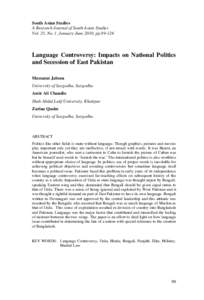 Language Controversy and its Impacts on Politics of Pakistan