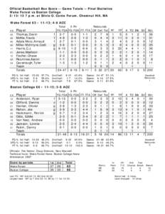 Official Basketball Box Score -- Game Totals -- Final Statistics Wake Forest vs Boston College[removed]p.m. at Silvio O. Conte Forum, Chestnut Hill, MA Wake Forest 63 • 11-13; 4-8 ACC ## 02