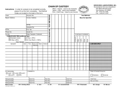 BROOKSIDE LABORATORIES, INC. Environmental Services Department 200 White Mountain Drive New Bremen, OH[removed]Tel: ([removed]Fax: ([removed]