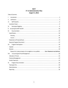 RAFT FY 13 Administrative Plan August 3, 2012 Table of Contents I.