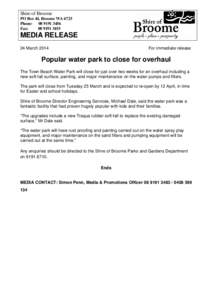 Microsoft Word - MEDIA RELEASE - Popular water park to close for overhaul