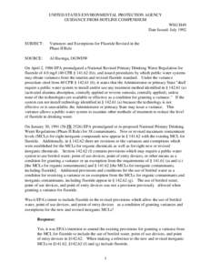 UNITED STATES ENVIRONMENTAL PROTECTION AGENCY GUIDANCE FROM HOTLINE COMPENDIUM WSG H49 Date Issued: July 1992 SUBJECT: