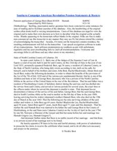 Southern Campaign American Revolution Pension Statements & Rosters Pension application of George Bost (Bast) R1038 Hannah fn40NC Transcribed by Will Graves[removed]Methodology: Spelling, punctuation and/or grammar have 