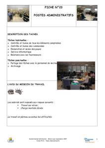 FICHE N°23 POSTES ADMINISTRATIFS DESCRIPTION DES TACHES Tâches habituelles :  Contrôle et Saisie de tous les éléments comptables