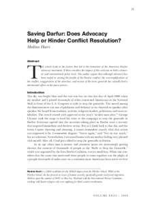 33  Saving Darfur: Does Advocacy Help or Hinder Conflict Resolution? Medina Haeri