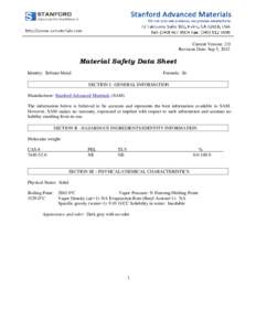 Current Version: 2.0 Revision Date: Sep 5, 2012 Material Safety Data Sheet Identity: Erbium Metal