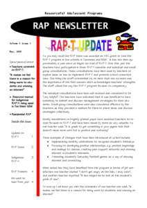Resourceful Adolescent Programs  RAP NEWSLETTER Volume 4 Issue 1  May, 2005