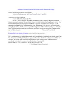 Southern Campaign American Revolution Pension Statements & Rosters Pension Application of Thomas Booth S10383 Transcribed and annotated by C. Leon Harris. Revised 5 Aug[removed]Application for a new Certificate County of F