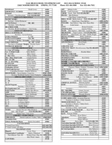 OAK HIGH SCHOOL TELEPHONE LIST[removed]SCHOOL YEAR[removed]NORTHCREST DR. SPRING, TX[removed]Phone: [removed]Fax: [removed]Switchboard