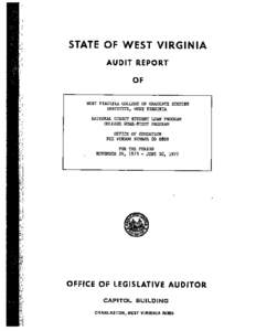 STATE OF WEST VIRGINIA AUDIT REPORT OF WEST  VIIGINIA